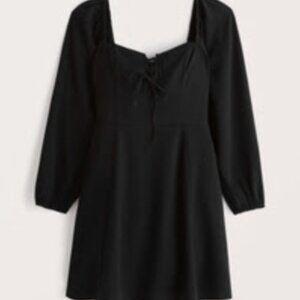 Abercrombie Black Long-Sleeve Lace-Up Flirty Mini Dress